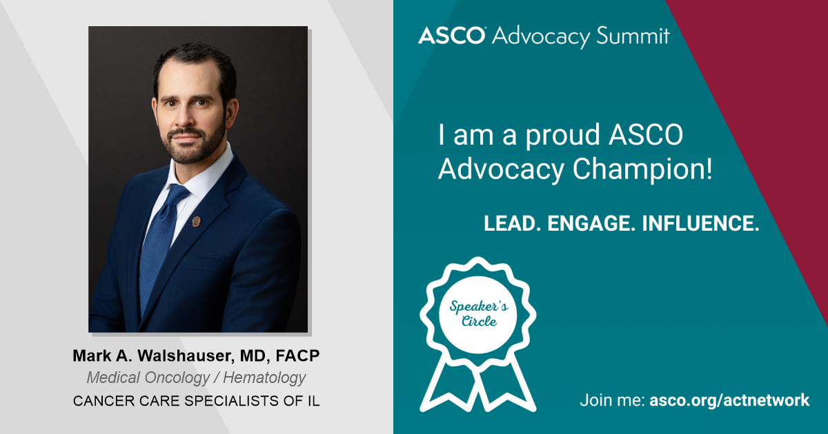 Mark A. Walshauser, MD, FACP, FASCO Named Advocacy Champion by the Association for Clinical Oncology